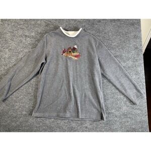 Croft & Barrow Gray Fleece Pullover Sweater Embroidered Cardinal L